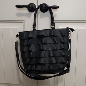 Black ruffle handbag